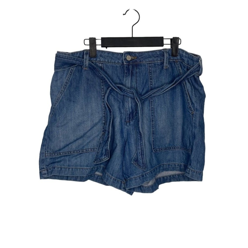 Banana Republic Womens Blue Denim Tie Waist Utility Shorts Size 32/14 High Rise